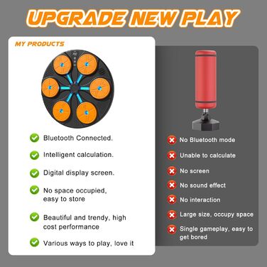 Музична боксерська машина Forhome з LED-підсвічуванням та рукавичками. 9 режимів швидкості, Bluetooth, великий розмір, для дому та спортзалу (чорний)