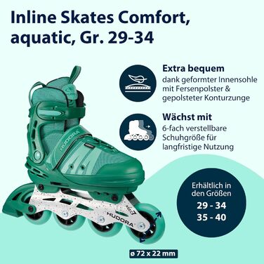 Інлайнери для дітей та підлітків Hudora Comfort - регульовані ролики 29-34 розміру, дихаючі, Aquatic