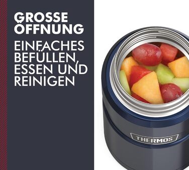 Термос STAINLESS KING для їжі чорний матовий 0,47л - нержавіюча сталь, абсолютно герметичний, зберігає їжу гарячою 9 годин та холодною 14 годин, з відкидним ложкою, без BPA (Midnight Blue Polished, 0,71 л)