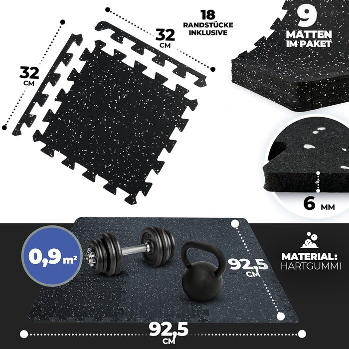 Гумові килимки для фітнесу bemaxx Bodenschutzmatte - 9 шт., 0.84 м², 30x30x0.6 см