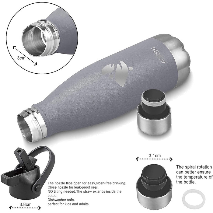 Термофляга AORIN з вакуумною ізоляцією - 350мл/500мл/750мл. Без BPA, зберігає холод до 24 годин та тепло до 12 годин. Ідеальна термофляга для дітей, школи, спорту, активного відпочинку, велосипеду, фітнесу.