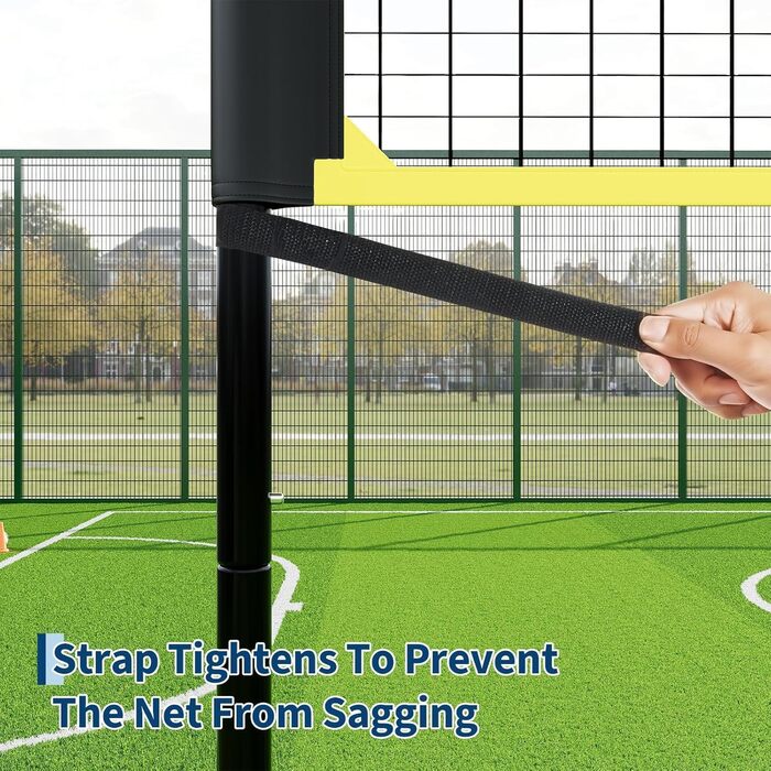 Волейбольне мережеве тренувальний комплект для саду та вулиці – регульована висота, з сумкою, м'ячем, насосом та мотузками. Стабільна самостійна сітка для дітей, підлітків та дорослих, чорний+жовтий