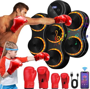 Yeelan Музичний бокс-машина для боксу на стіну з Bluetooth, LED підсвіткою, рукавичками для дорослих і дітей — тренування, зняття стресу