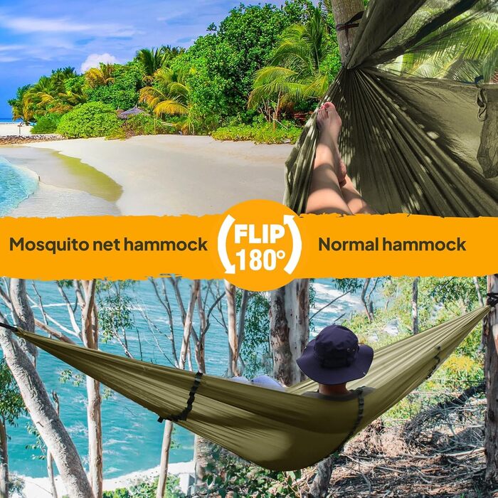 Гамак-москітна сітка NATUREFUN для кемпінгу, 300 кг, дихаючий, швидковисихаючий, армійсько-зелений (300 x 200 см)
