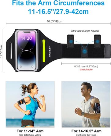 Сумка для телефону на руку для бігу з кишенькою для навушників, ремінець для iPhone 17 16 15 14 13 12 11 Pro Max Galaxy S24 S23 Ultra, чорний (до 6,8 дюймів)