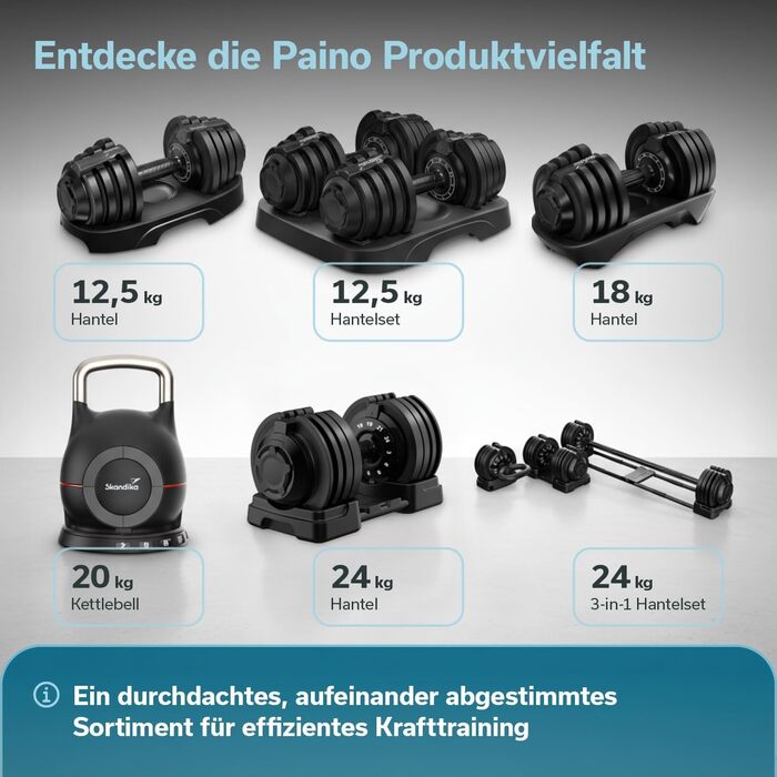 Набір гантелей Skandika Hanteln Paino: регульовані, 1.5-24 кг, штанга, гиря, диски. Для дому та спортзалу.