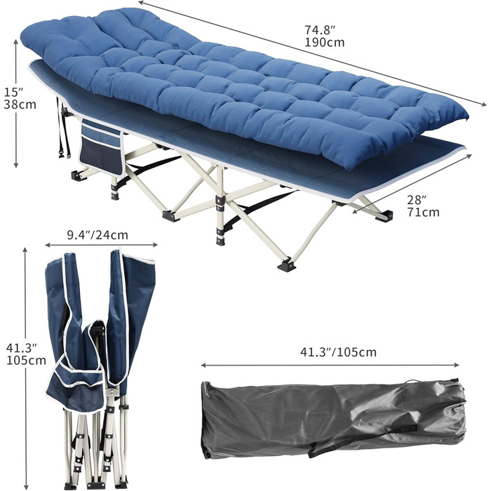 Розкладне ліжко для кемпінгу YITAHOME для дорослих з матрацом, міцне, надійне, для відпочинку на природі, блакитне