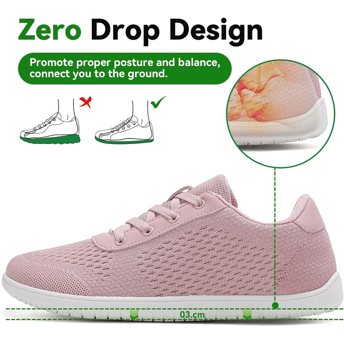 Кросівки для бігу Barfußschuhe: чоловічі та жіночі, зручні, дихаючі, з широкою передньою частиною, підошва не слизька (39 EU, Рожевий)