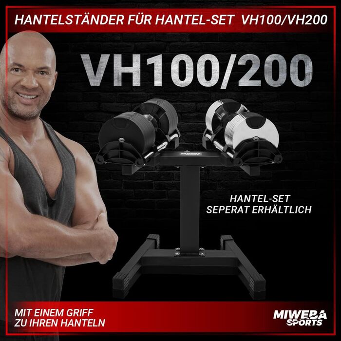 Miweba Sports Професійна розбірна гантель VH200, 2-28 кг, сталева, ергономічна ручка, регульована, комплект гантелей для фітнесу
