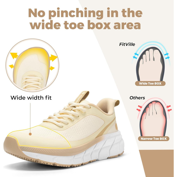Жіночі кросівки для бігу FitVille з широкою стопою: дихаючі, легкі, зручні для ходьби (39 EU, кольору шампань)