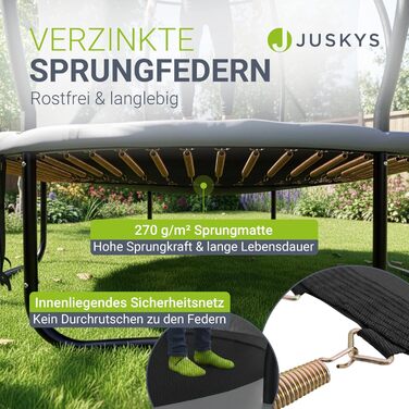 Трамплін Juskys SkyBounce Ø 228/305/366 см для саду з сіткою безпеки та драбиною
