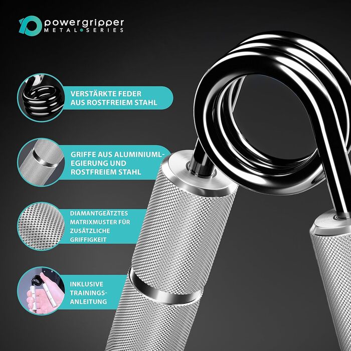 Тренажер для кисті RPM Power PowerGripper металевий 300 фунтів – для тренування хвату, кистей і передпліччя, сріблястий