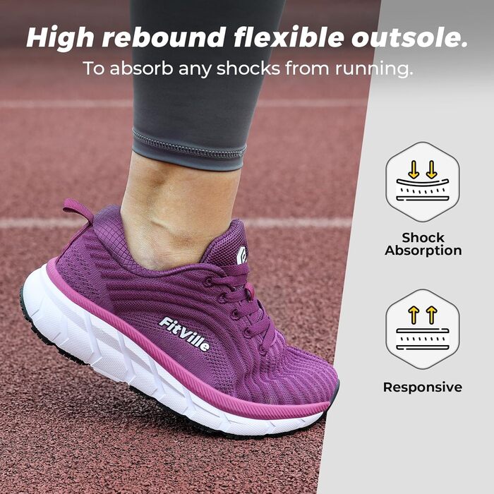 Жіночі кросівки для бігу FitVille з широкою стопою: дихаючі, легкі, зручні для ходьби (41 EU, фіолетовий)