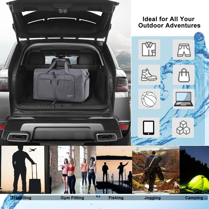Ehsbuy Спортивна сумка 100 л для подорожей, чоловіків і жінок, з відділенням для взуття, водонепроникна, сіра