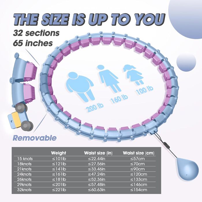 Розусний обруч для схуднення з ваговим кільцем (32 вузли, 57-165 см) Blau Lila - фітнес-обруч для дорослих