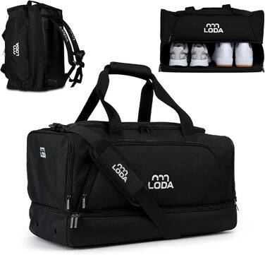 Спортивна сумка LODA Team з відділенням для взуття, мокрою одеждою, рюкзак-функцією та кишенею для цінних речей - ідеальна для футболу, гандболу, тренувань та фітнесу (48L)