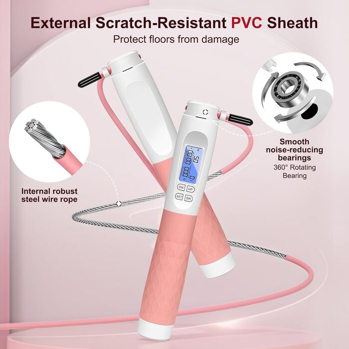 Стрибкове канат Flintronic з лічильником, для фітнесу, швидкий, регульований, з антиковзними ручками, для інтервальних тренувань HIIT, колір: білий