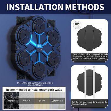 Музична боксерська машина Toyone: розумна, настінна, зі світлодіодами, 3 режими швидкості, підрахунок ударів, для дітей та дорослих, чорно-синя