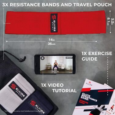 Фітнес-гумки ELVIRE SPORT (3 шт.) - тренувальні гумки для стегон, сідниць та ніг | Гумки для йоги, пілатесу, кросфіту | Для чоловіків та жінок, червоний та вугільний колір