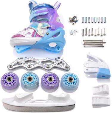 Дитячі ролики 4-в-1 Meteor Mermaid – регульовані, ABEC-7, PU-колеса, алюмінієвий фрейм, розміри XS-M