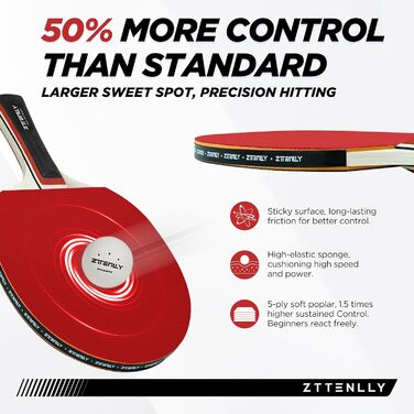 Набір для пінг-понгу ZTTENLLY: 2 або 4 ракетки з м'ячами та кейсом | Покращений контроль | Клейке гумове покриття | Для гри в приміщенні та на вулиці