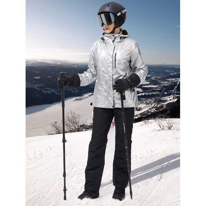 Жіноча водонепроникна куртка для сноубордингу та лижного спорту FREE SOLDIER з флісовою підкладкою та капюшоном. Тепла зимова куртка-дощовик з повністю проклеєними швами (L, срібляста)