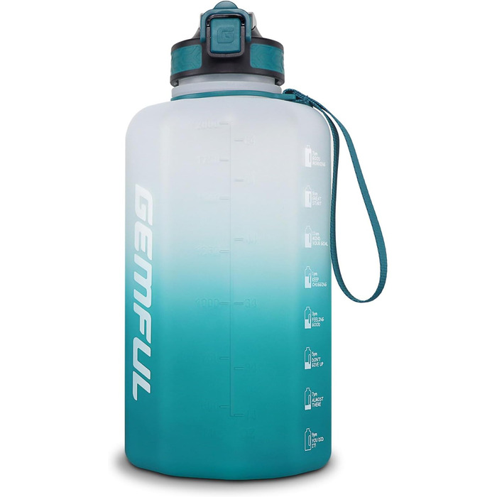 Фляга для води GEMFUL 2.2 л зі трубочкою, велика спортивна пляшка з позначками часу, BPA-free, для фітнесу, велоспорту, активного відпочинку та роботи (Цян)