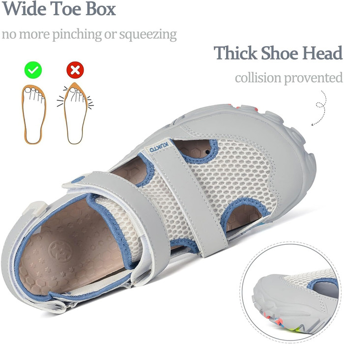 Чоловічі та жіночі сандалі для пляжу та спорту Hsyooes (43 EU, Сірі) - аквашузи, швидковисихаючі, регульовані, для піших прогулянок