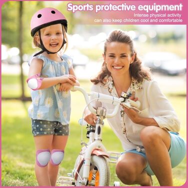 Набір захисної екіпіровки для дітей 7 в 1: наколінники, налокітники, захист зап'ястя. Підходить для велосипеда, скейтборда, роликів, скутера. Рожевий колір