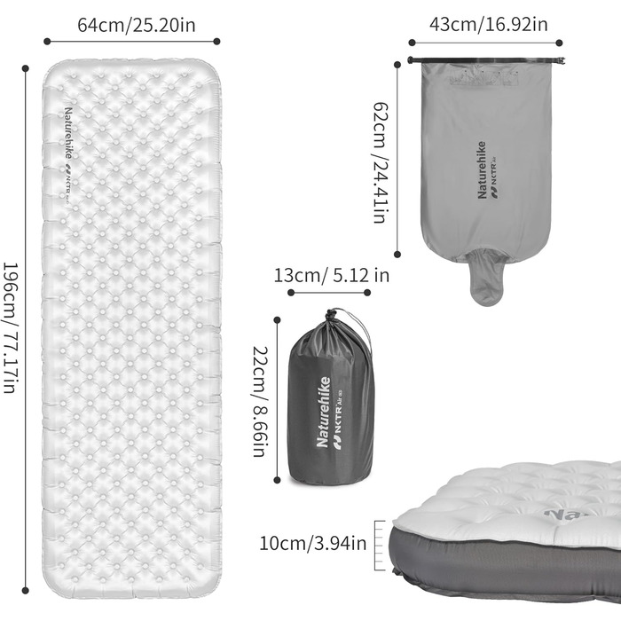Каремат Naturehike Thermal 6.5 R - самонадувний ізомат для кемпінгу 4 сезони, 10 см, ультралегкий, морозостійкий