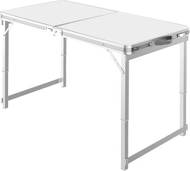 Стіл для кемпінгу Grafner XL: алюмінієвий, розкладний, 120x60x70 см, регульована висота, білий. Ідеально для пікніків, фестивалів та відпочинку на природі.