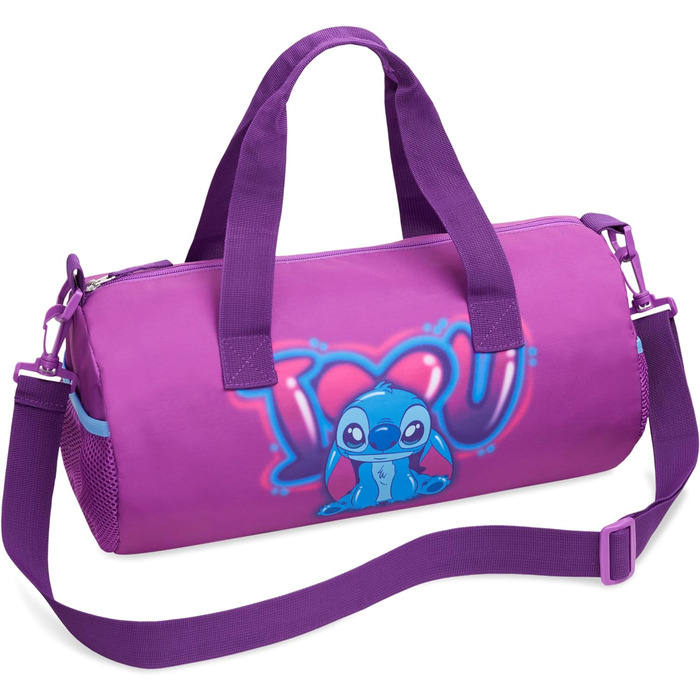 Дитяча спортивна сумка Disney Stitch, 40x20x20 см, з боковими кишенями та регульованим ременем, лілова