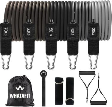 Набір еластичних стрічок WHATAFIT для фітнесу з анкерами, ручками та сумкою. Ідеально для силових тренувань, реабілітації та домашніх занять. Колір: темно-сірий