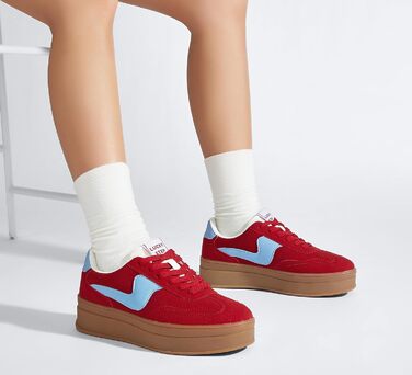 Жіночі кросівки на платформі LUCKY STEP – модні масивні кросівки, зручні шнурівки для повсякденного носіння та прогулянок з прошитими деталями, чорно-білі (червоно-сині, 36 EU)