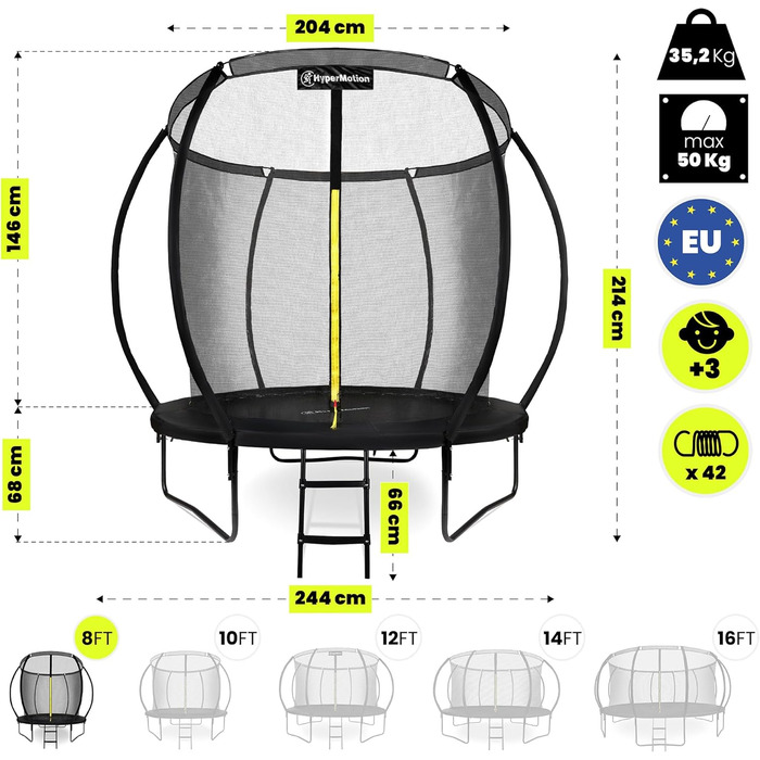 Трамплін гірчастий Hypermotion Outdoor для дітей 244/305/366/430/487 см - Швидковисихаючий, водонепроникний, чудова пружність, для саду (діаметр 244/305/366/430/487 см)
