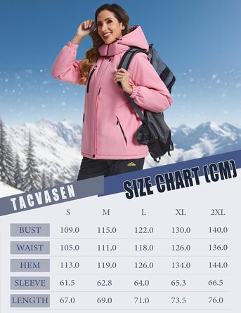 TACVASEN Daen Зимова куртка: водонепроникна, для активного відпочинку, флісова підкладка, знімний капюшон, вітрозахист, сноуборд, білий (рожевий, S)