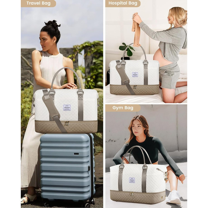 Спортивна сумка LOVEVOOK для жінок з відділенням для взуття, ручна поклажа, дорожня сумка, сумка для вихідних, сумка-мішок, жіноча дорожня сумка, клінічна сумка, сумка для пологового будинку, для залу, пляжу, сауни, кемпінгу (XL-2шт, Бежево-хакі)