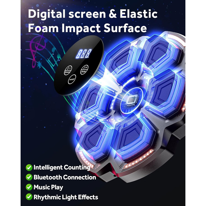 Музична бокс-машина Snawowo для дорослих і дітей з LED підсвіткою, Bluetooth, 9 режимами швидкості, електронний тренажер для боксу з музикою і лічильником ударів