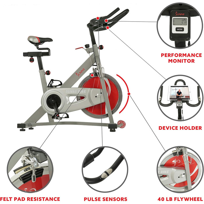Велотренажер Sunny Health & Fitness Pro II з тримачем для пристроїв та розширеним дисплеєм, SF-B1995, для дому