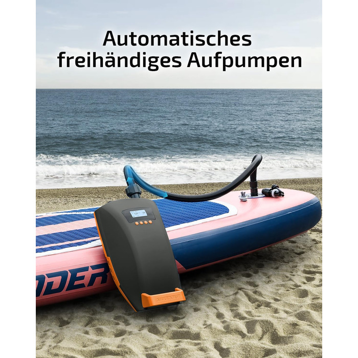Надувний SUP насос Swonder Seawolf: акумуляторний, 20PSI, 6000mAh, з автоадаптером, чорний/мандарин