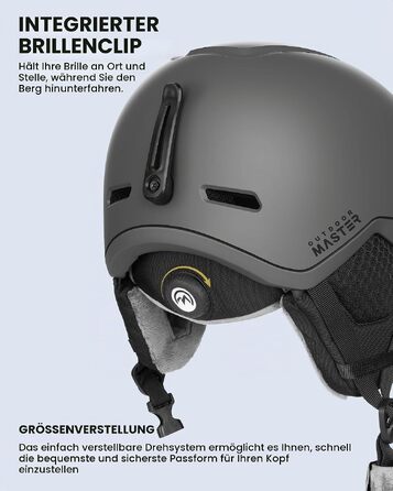 Шолом для гірських лиж та сноуборду OutdoorMaster MIPS з системою вентиляції, полікарбонат та EPS, сірий, розмір S