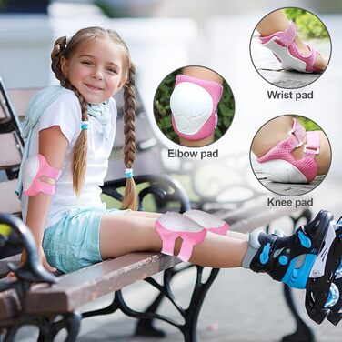 Набір захисту для дітей: наколінники, налокітники, рукавички. Підходить для роликів, скейтборду. Колір: зелений, рожевий (M, M, Pink)