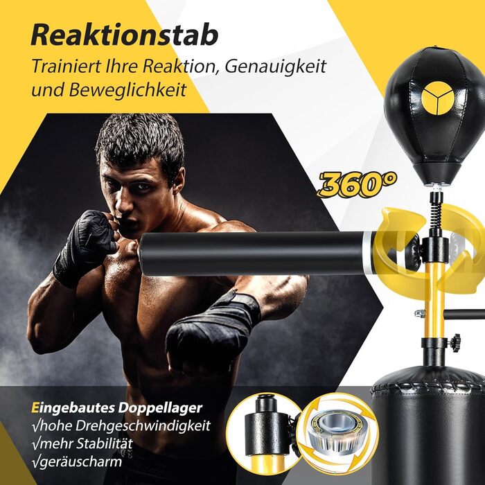 GYMAX Боксерський тренажер Speed Trainer, регульована стійка для боксерської груші з 2 рефлекс-м'ячами, 360° обертаюча штанга та наповнювана база, для підлітків і дорослих, для ММА тренувань