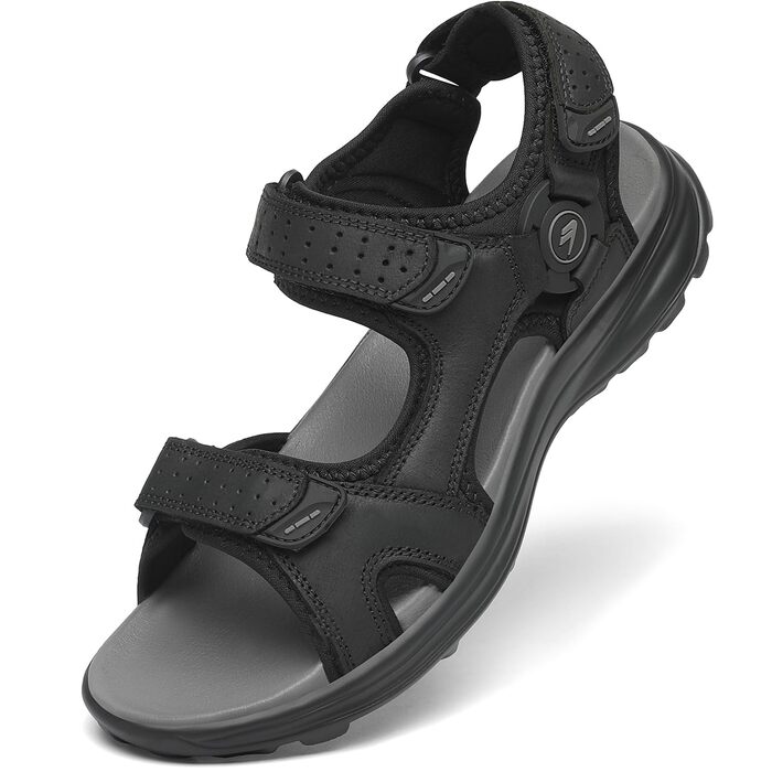 Чоловічі сандалі FLARUT для трекінгу та активного відпочинку, шкіра, відкритий носок, чорні, 44 EU