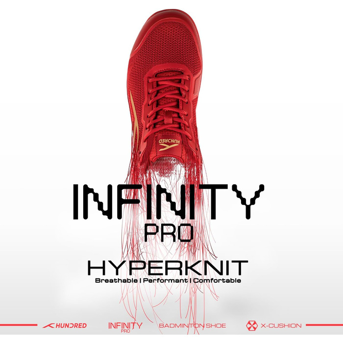 Бадмінтонне взуття HUNDRED Infinity Pro для чоловіків | Червоно-золотий колір, 44 EU | Поліестер/Сітка | Для бадмінтону, тенісу, сквошу, настільного тенісу, баскетболу та падел-тенісу