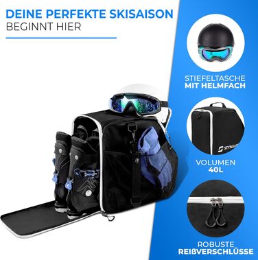 Чохол для лижних черевиків STYNGARD Zermatt 40L з відділенням для шолома та аксесуарами - чорно-білий