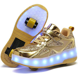 Роликові черевики для дітей з LED-підсвіткою, білі, регульовані, для занять спортом на відкритому повітрі (35 EU, Gold)