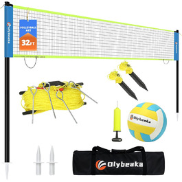 Волейбольне мережеве поле для трави, газону, двору, в приміщенні та на вулиці. Регульоване по висоті, міцне, комплект з натягувачами та затискачами. 32 фути, блакитний + жовтий