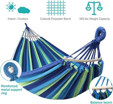 Гамак для відпочинку на відкритому повітрі: кемпінг, балкон, сад. З дерев'яною перекладиною та сумкою. Зелений колір