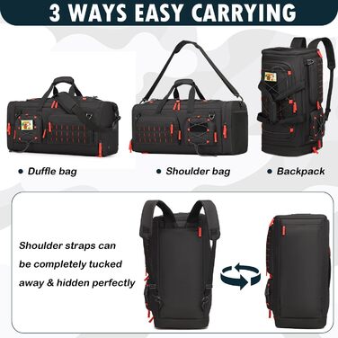 Спортивна сумка 50L для чоловіків 3-в-1 з відділенням для мокрого одягу та взуття, рюкзак, дорожня сумка, валіза ручної поклажі, для тренувань, залу, плавання, подорожей (чорний)